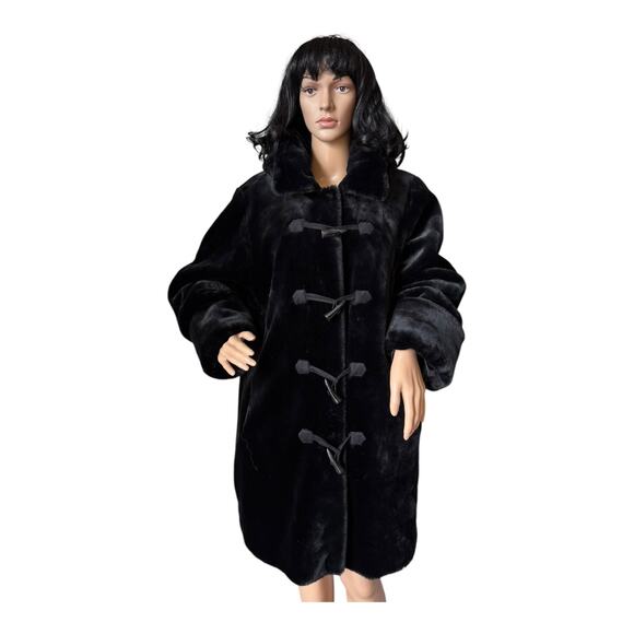 Vintage 90s dennis basso faux fur coat Toggle button & removable hood size large - Picture 17 of 17